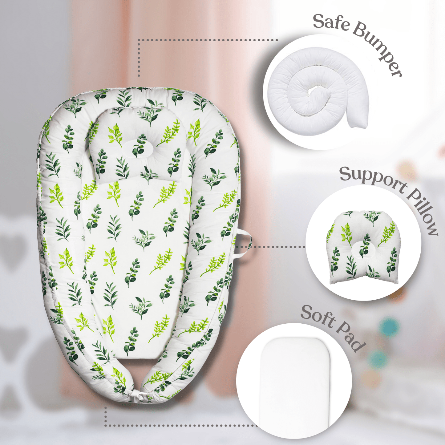 BeLeaf in yourself Baby Sleeping Nest, Portable Adjustable Newborn Crib Bassinet, 0-24 Months