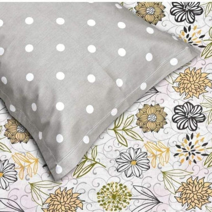 Tropical Floral Bloom, 100% Cotton Double Size Bedsheet, 186 TC, Green & Grey