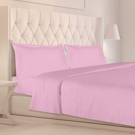 Satin Stripes Plain Bedsheets King Size, 210 TC, Pink