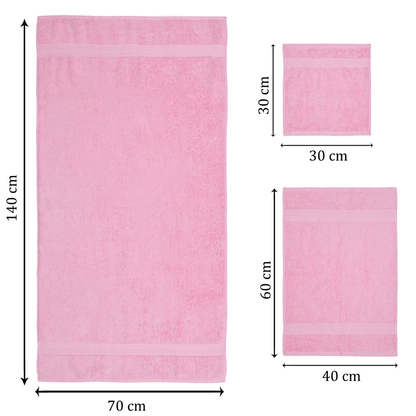 Towel Set of 6, 100% Cotton, Pink & Navy