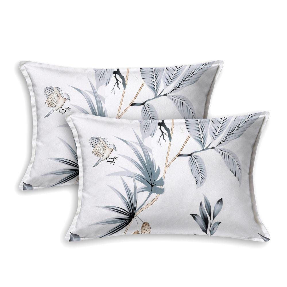 Sparrow Floral Art, 100% Cotton Double Size Bedsheet, 186 TC, Grey