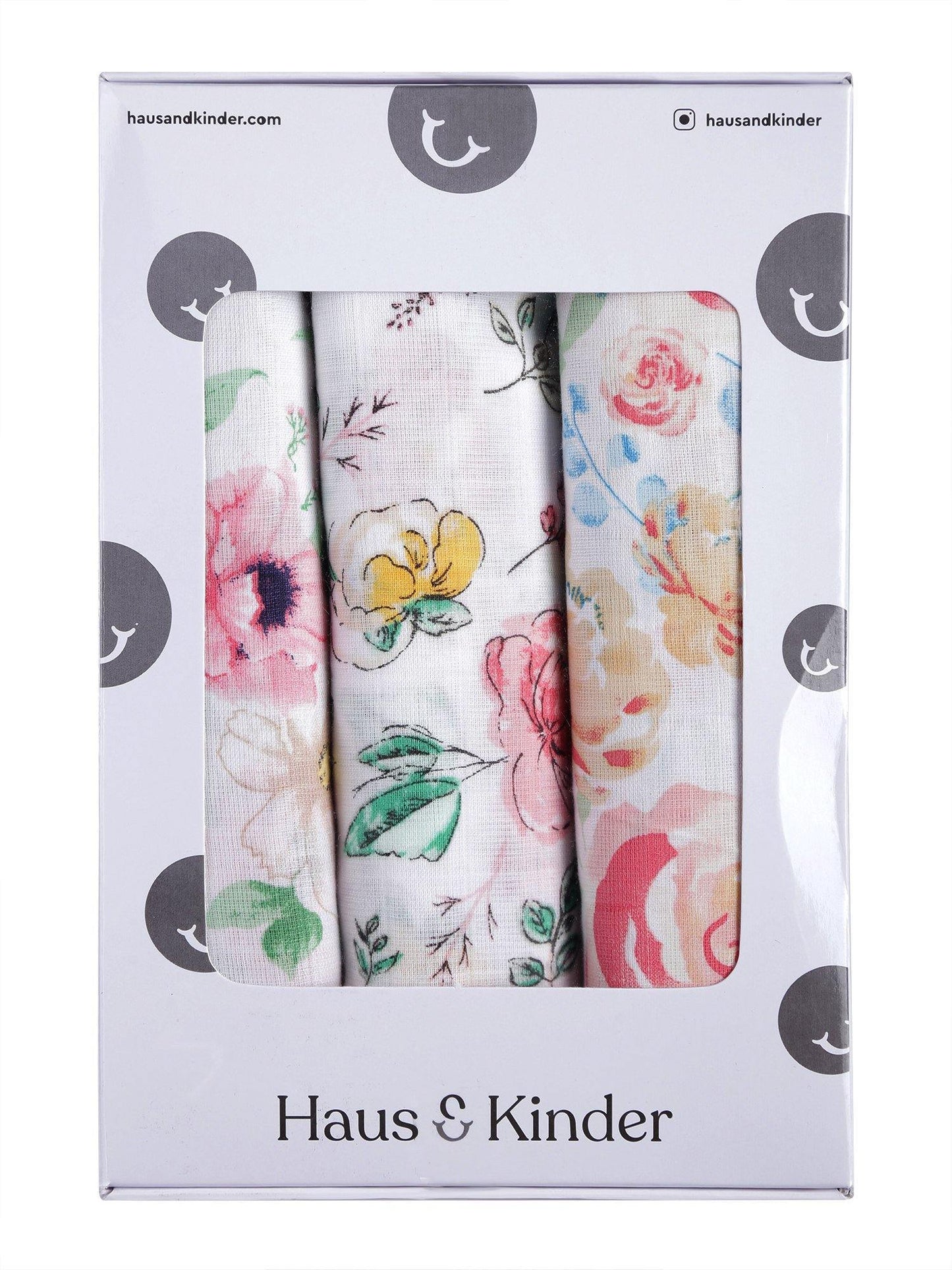 Florals 100% Cotton Muslin Swaddle Pack Of 5 (Florals, Pink, Dots) - haus & kinder