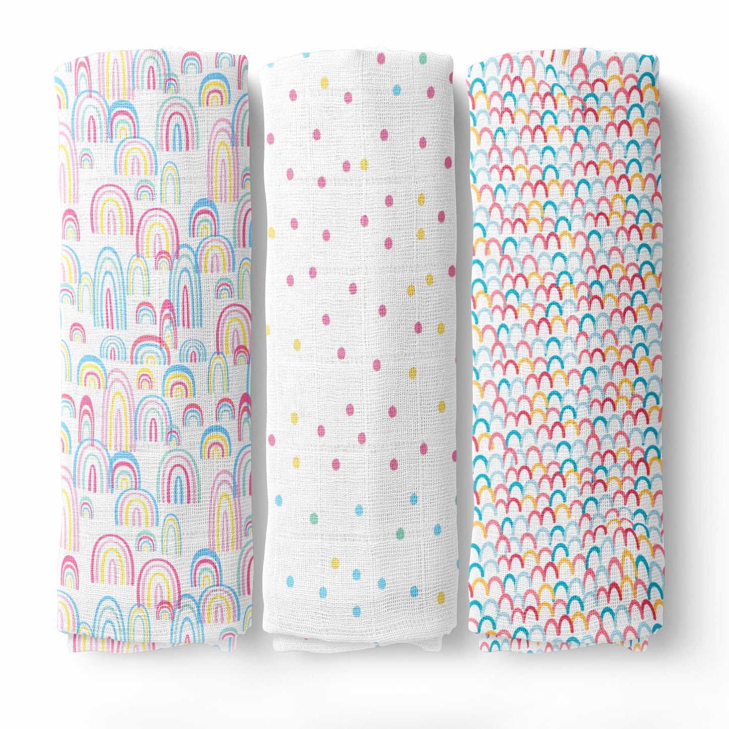 Rainbow Collection 100% Cotton Soft Muslin Swaddles Wrap for Newborn Baby - Pack of 3, Multicolor