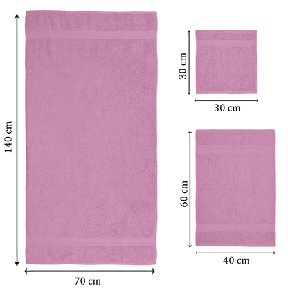 Towel Set of 6, 100% Cotton, Lilac & Pink