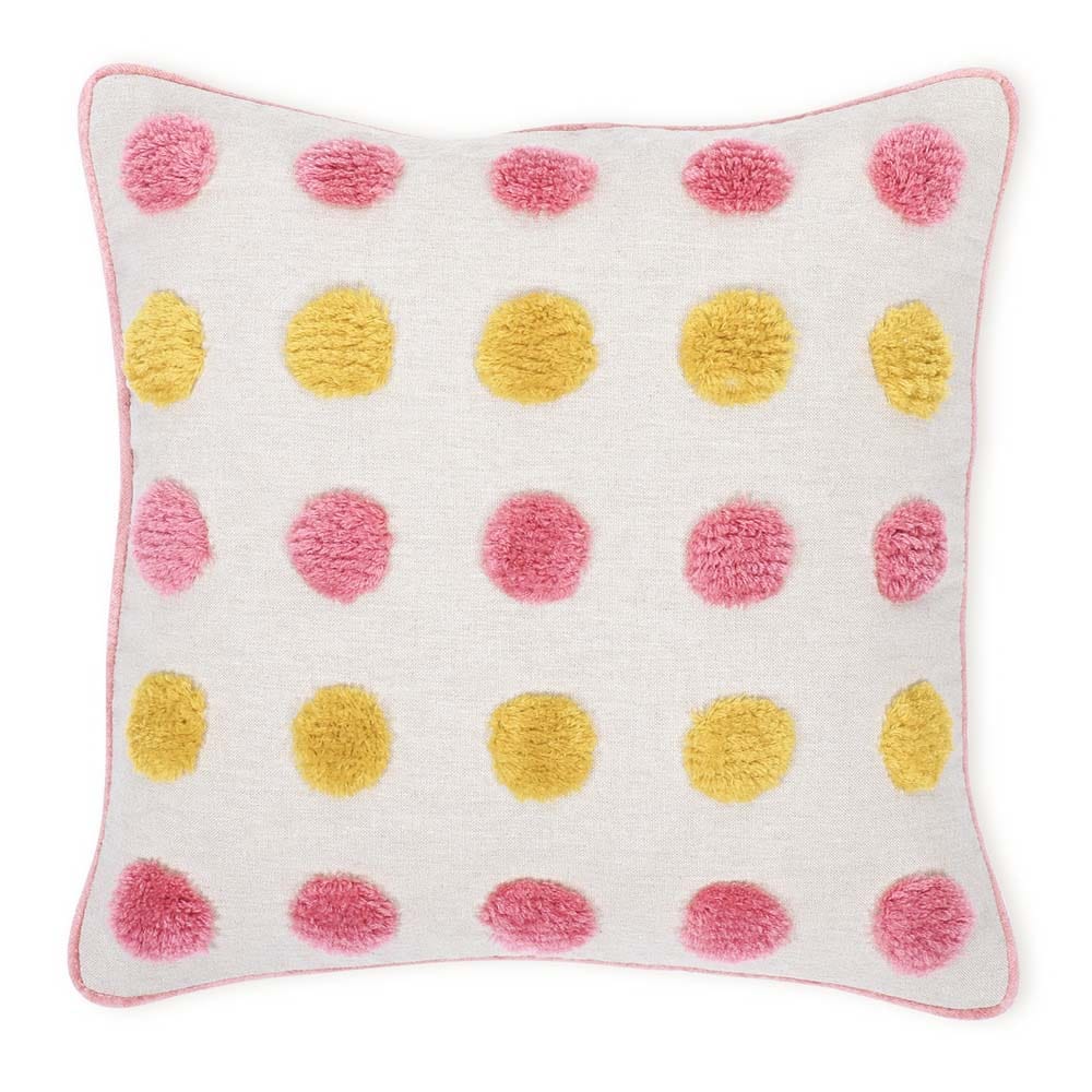 Tufted Decorative Cushion Cover, Pink polka, Pack of 1
