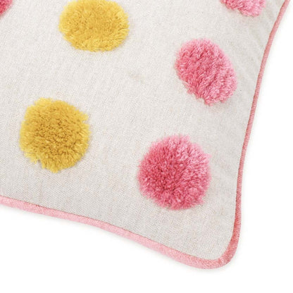 Tufted Decorative Cushion Cover, Pink polka, Pack of 1