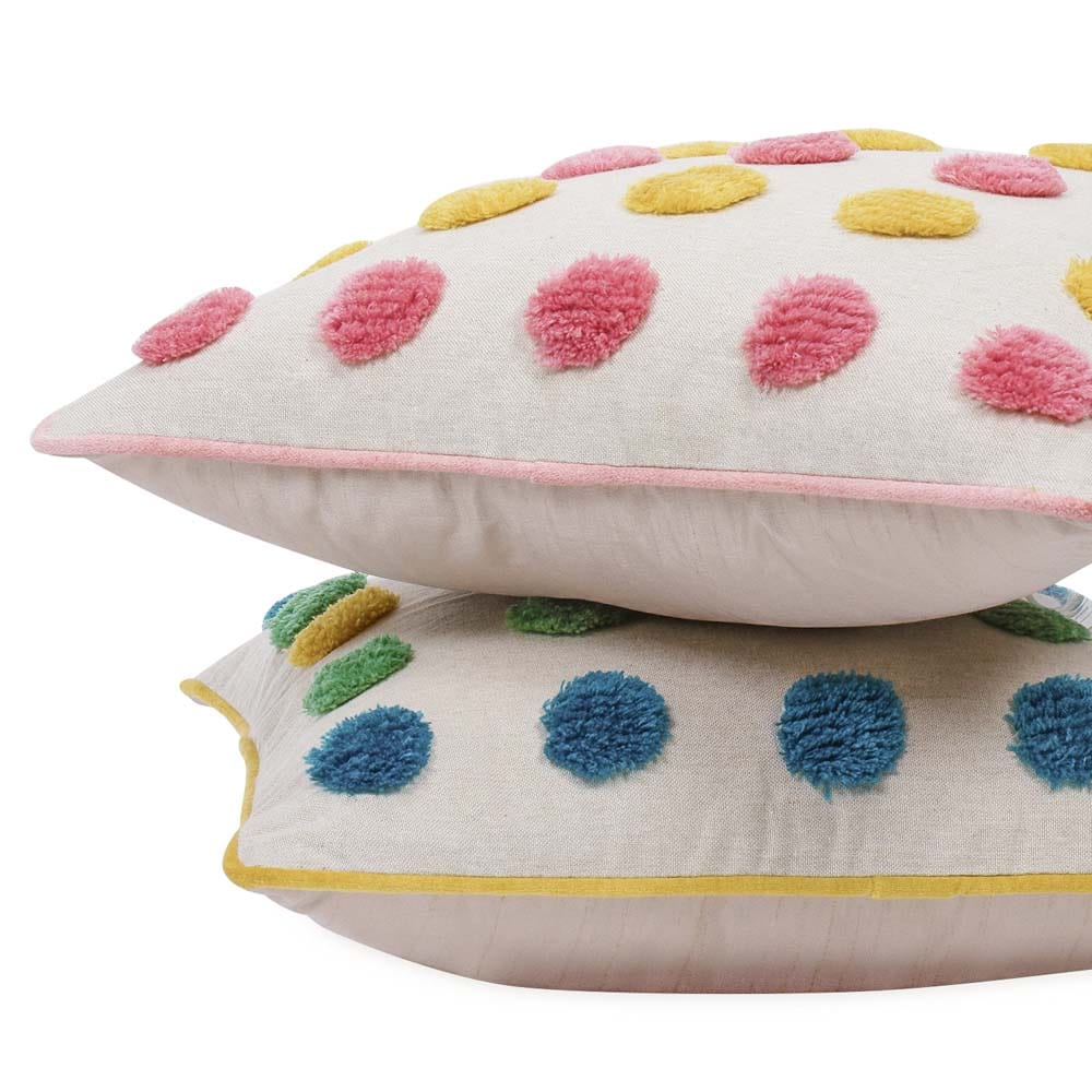 Tufted Decorative Cushion Cover, Pink polka, Pack of 1