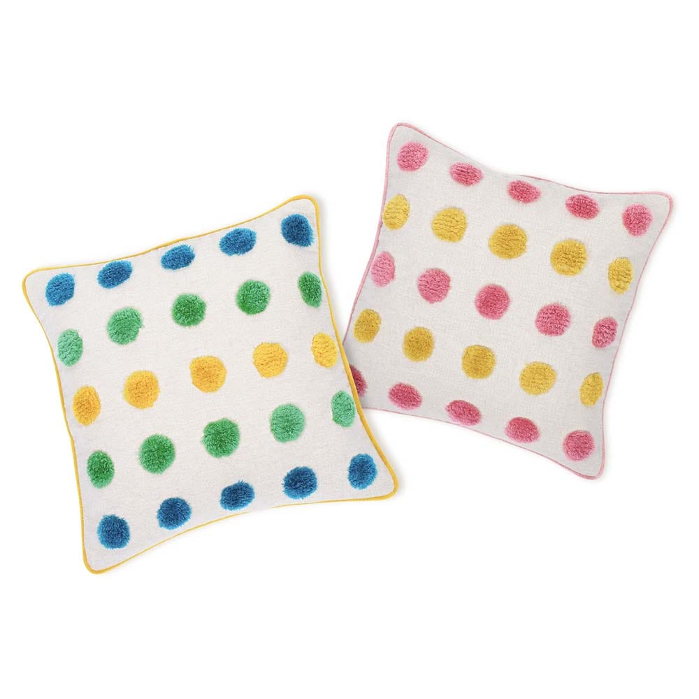 Tufted Decorative Cushion Cover, Pink polka, Pack of 1