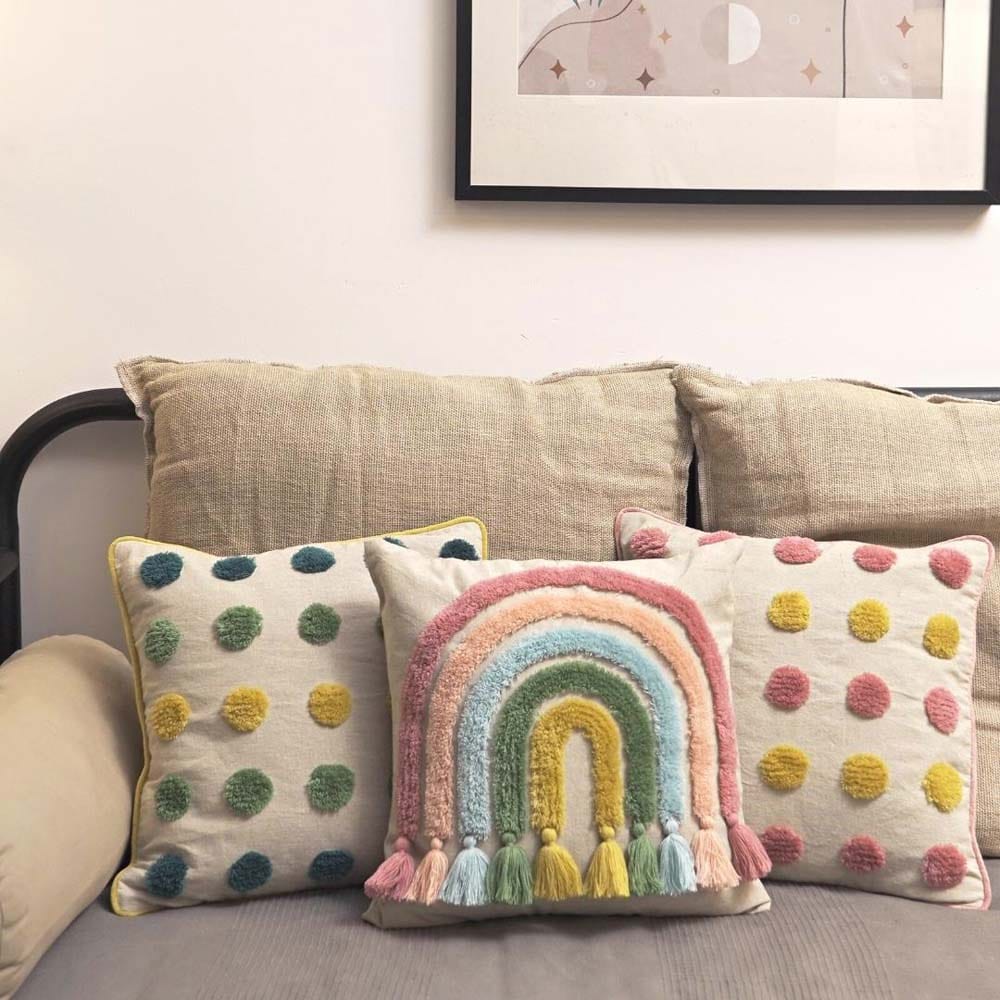 Tufted Decorative Cushion Cover, Pink polka, Pack of 1