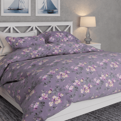 Chic Floral Art, 100% Cotton Double Size Bedsheet, 186 TC, Violet