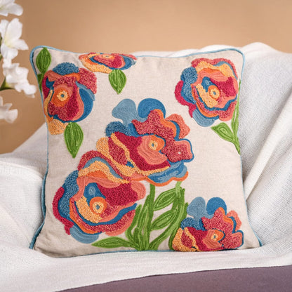 Embroidered Wild Rose cushion cover, Pack of 1