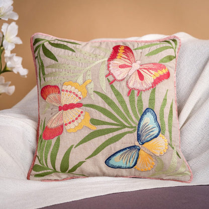 Embroidered Decorative Cushion Cover, Floral Butterfly