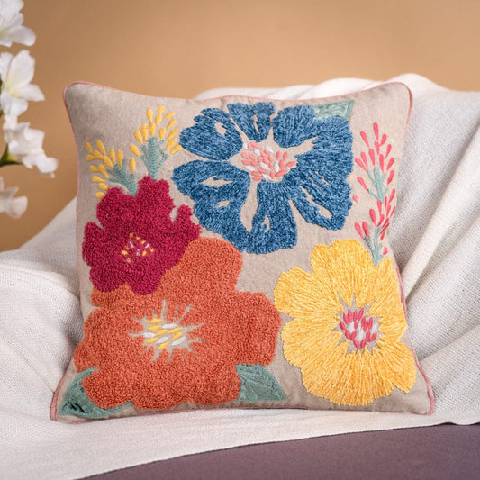 Embroidered Decorative Cushion Cover, Bold Floral