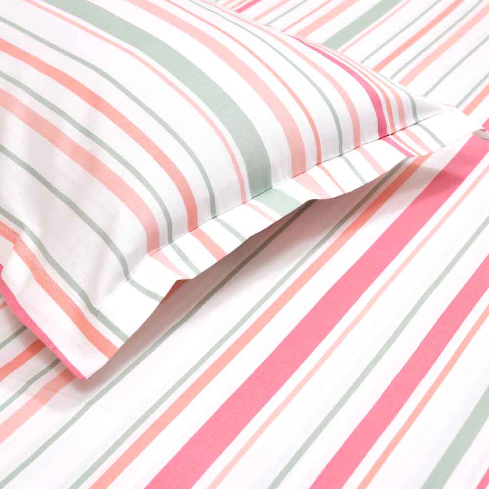 Magical Stripes 100% Cotton King Size Bedsheet, 186 TC, Pink and Green