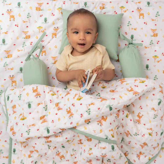 Bundle of Joy Bedding Set: Mattress, Bolsters with Quilt (Pack of 5,Whimsical Woodland)