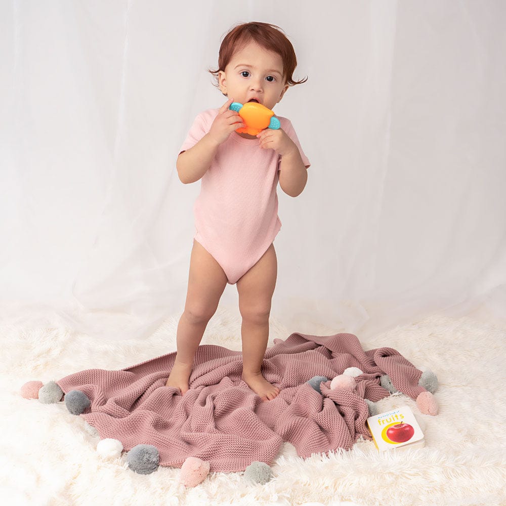 Musk Rose Multicolor Pom Pom100% pure cotton knitted Summer/AC blanket for baby