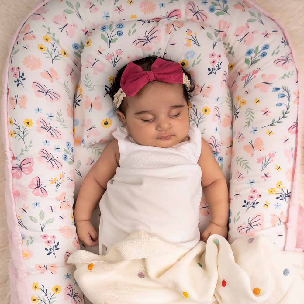Butterfly Garden Baby Sleeping Nest, Portable Adjustable Newborn Crib Bassinet, 0-24 Months