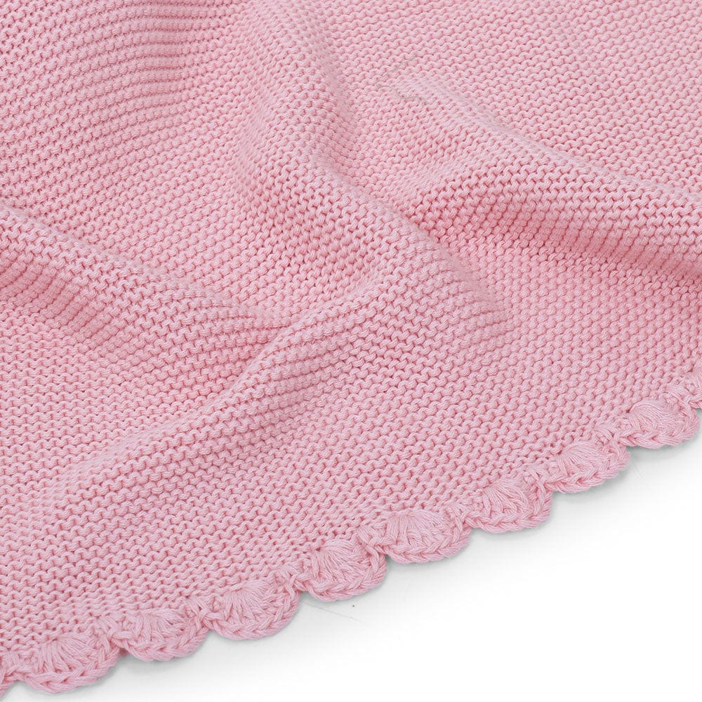 Teddy Bear- Baby Pink Cotton Knitted All Season AC Blanket with Cuddle Cloth Set for Babies