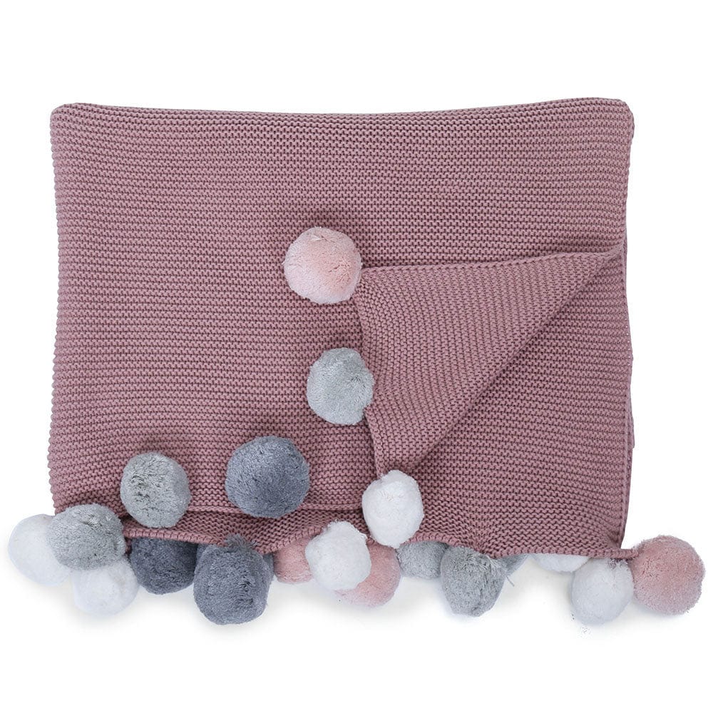 Musk Rose Multicolor Pom Pom100% pure cotton knitted Summer/AC blanket for baby