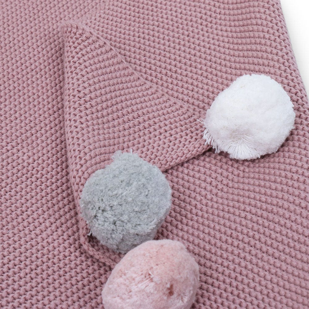 Musk Rose Multicolor Pom Pom100% pure cotton knitted Summer/AC blanket for baby