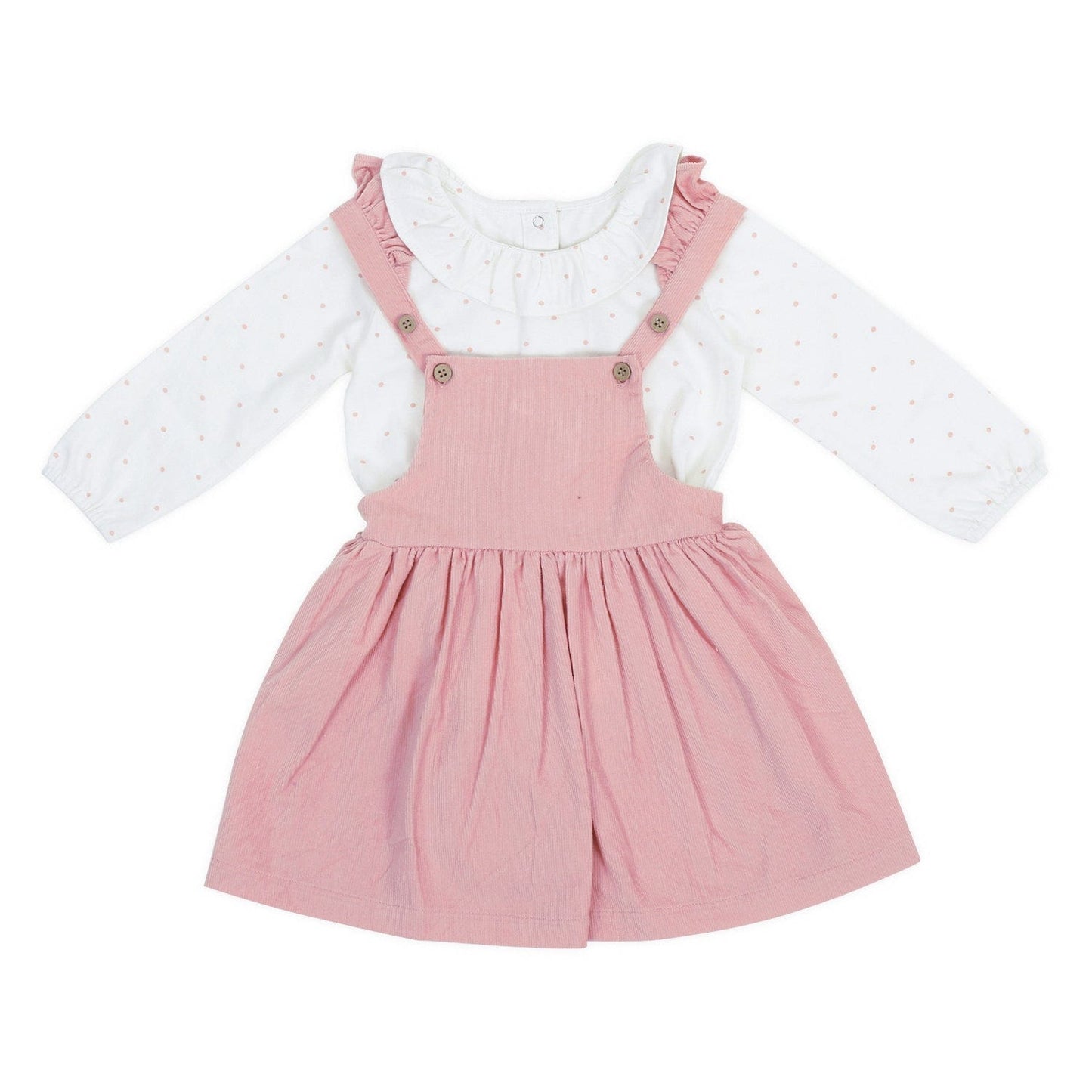 Cotton candy corduroy dungaree frock dress with full sleeves tee