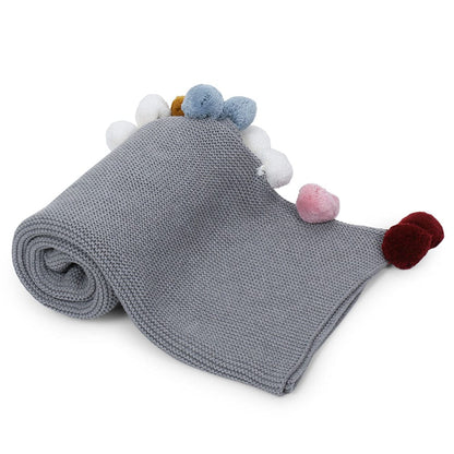Galaxy Grey Multicolor Pom Pom100% pure cotton knitted Summer/AC blanket for baby