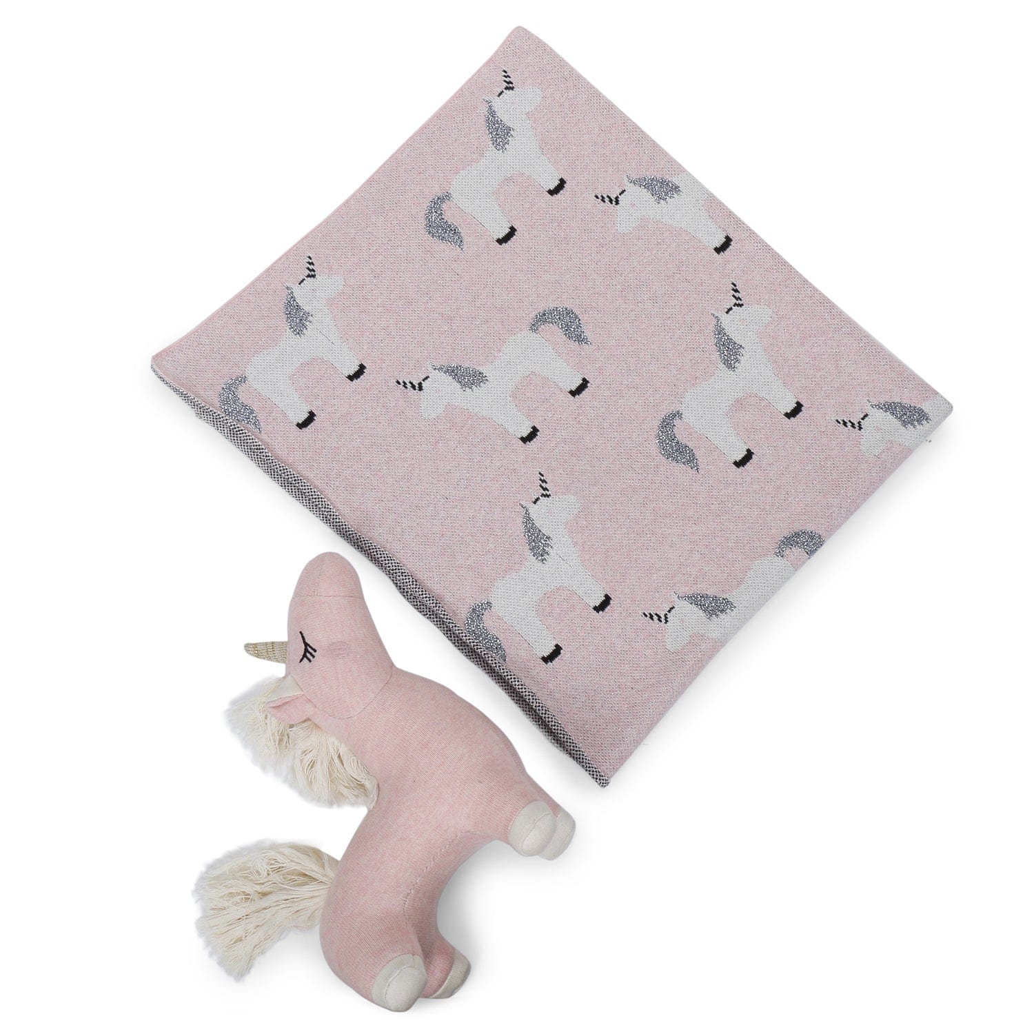 Fluffy Pony knitted Summer/AC blanket for baby with toy