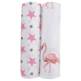 Twinkle Collection 100% Cotton Muslin Swaddle Pack Of 2 ( Pink Star, Flamingo) - haus & kinder