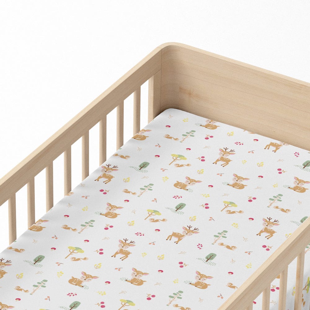 Whimsical Woodland Cotton Fitted Crib Sheet.