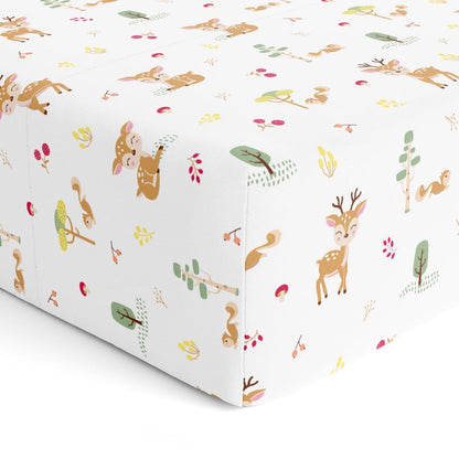Whimsical Woodland Cotton Fitted Crib Sheet.