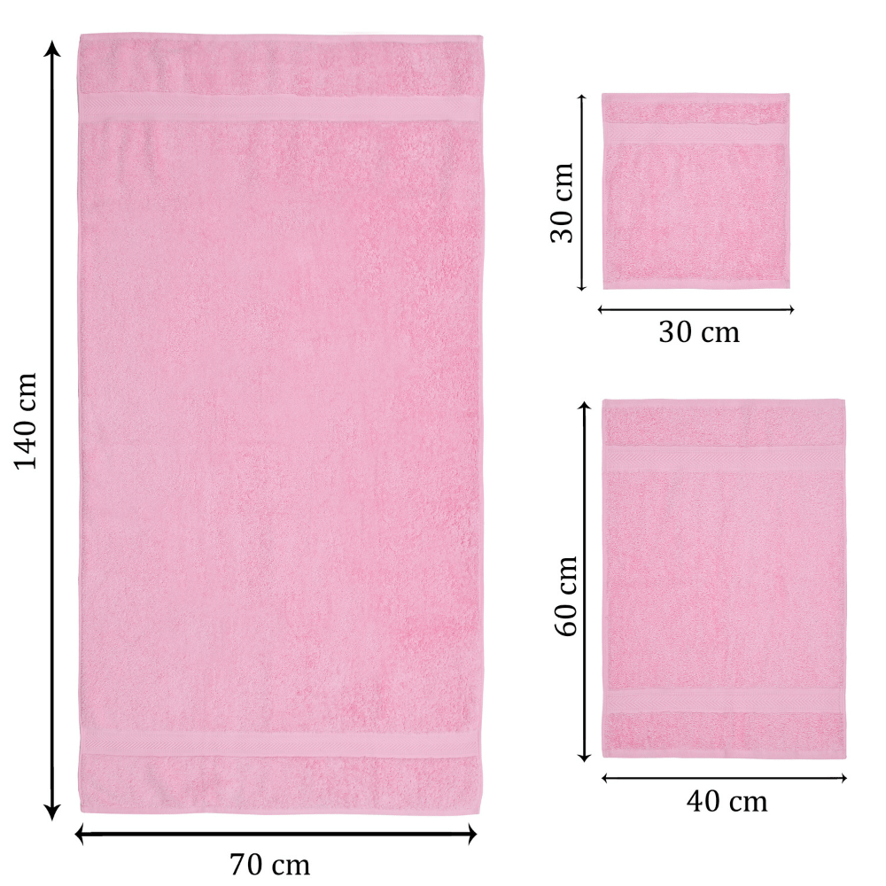 Towel Set of 6, 100% Cotton, Pink & Skyblue