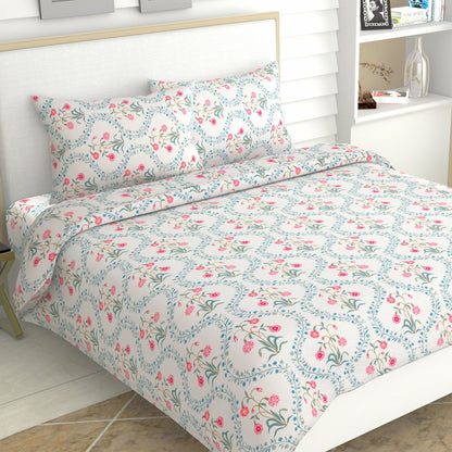 The Pink blossom 100% Cotton Double Size Bedsheet, 186 TC
