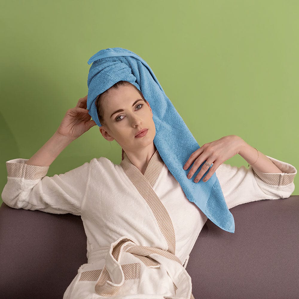 Bath Towel Set of 2, 100% Cotton, Skyblue & Navy