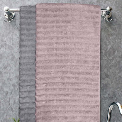 Zero Twist Luxury Bath Towel Set of 2, 100% Cotton, Mauve & Dark Grey