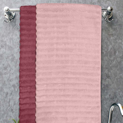 Zero Twist Luxury Bath Towel Set of 2, 100% Cotton, Deep Red & Blush