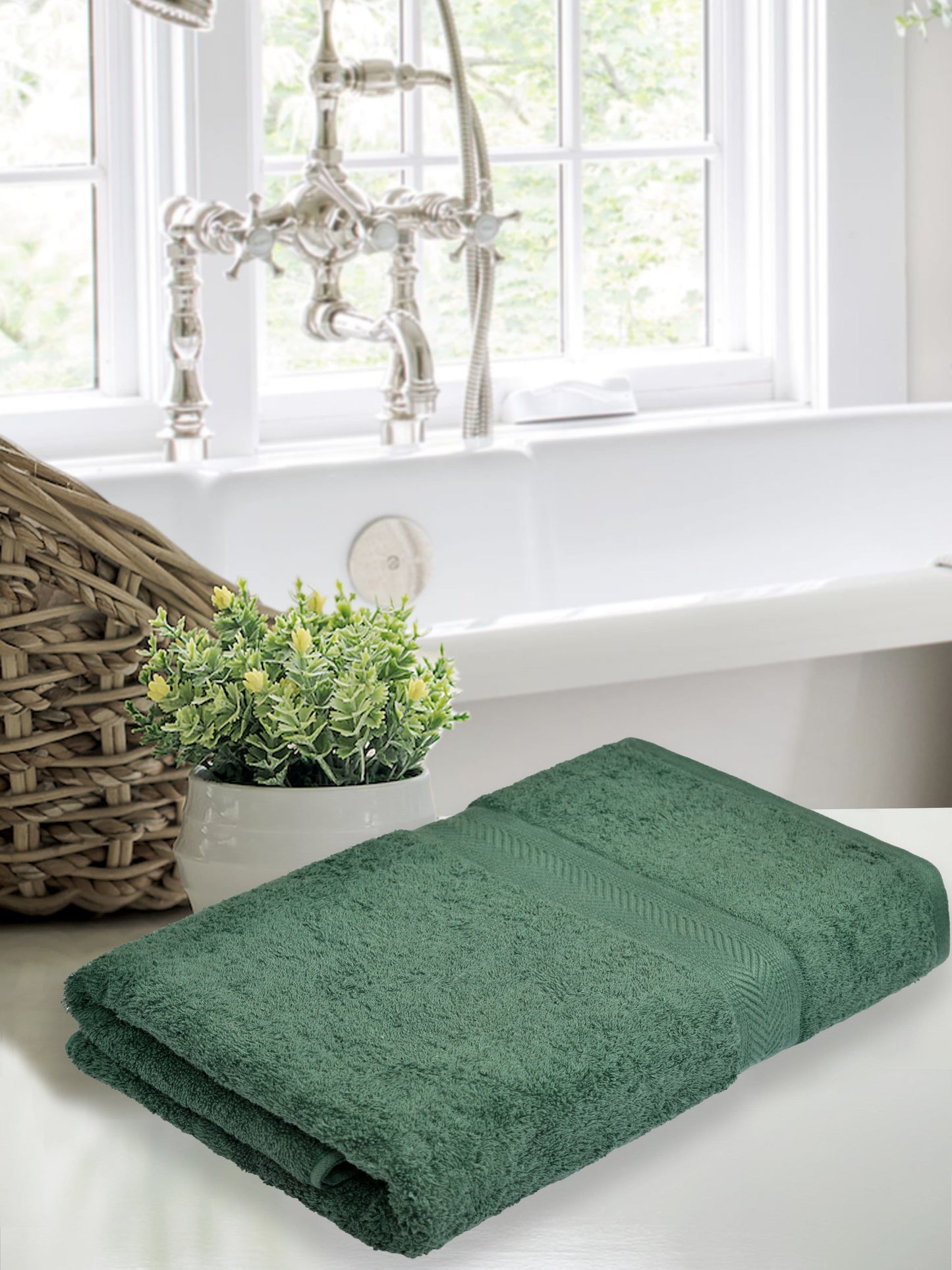 Bath Towel Set of 2, 100% Cotton, Brown & Olive