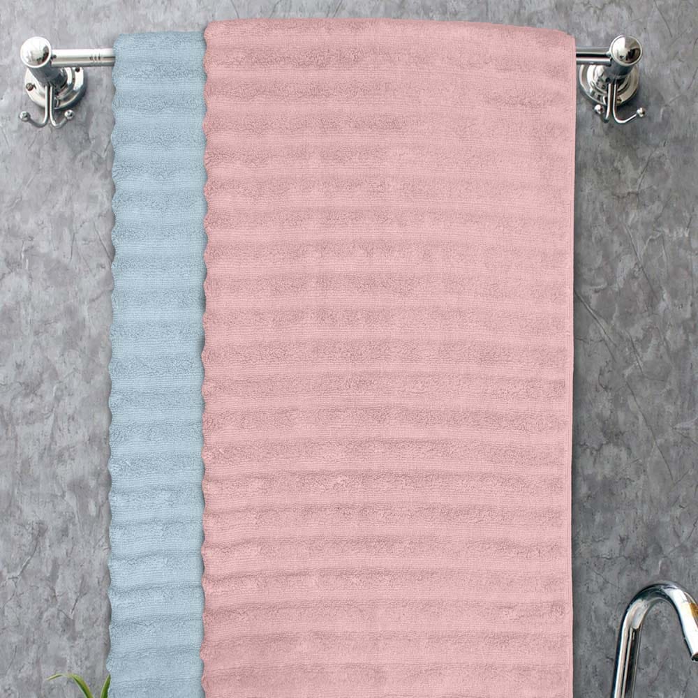 Zero Twist Luxury Bath Towel Set of 2, 100% Cotton, Sky blue & Blush